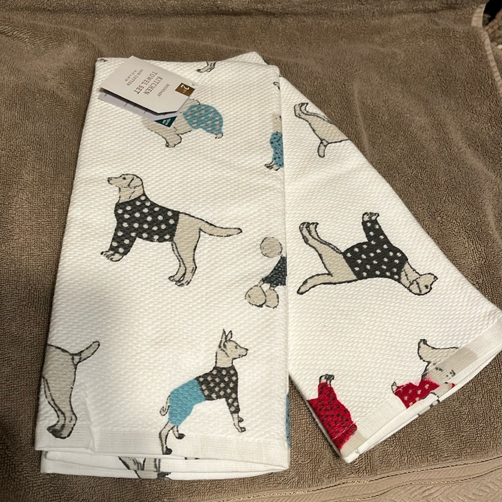 Boundary kitchen towel set of two 100% cotton over sized 18”+28” assorted dogs